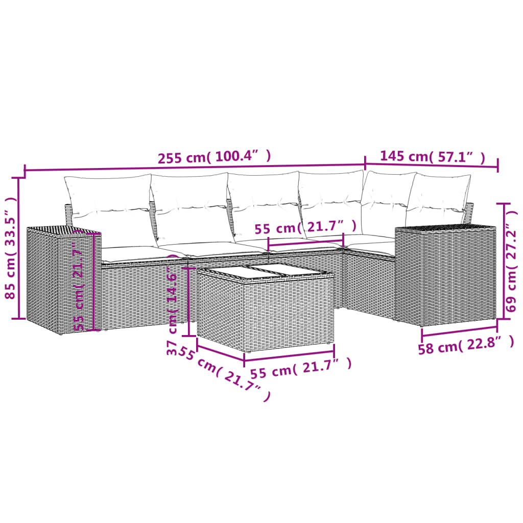 6-delige Loungeset met kussens poly rattan grijs is nu te koop bij PeponiXL, paradijselijk wonen!