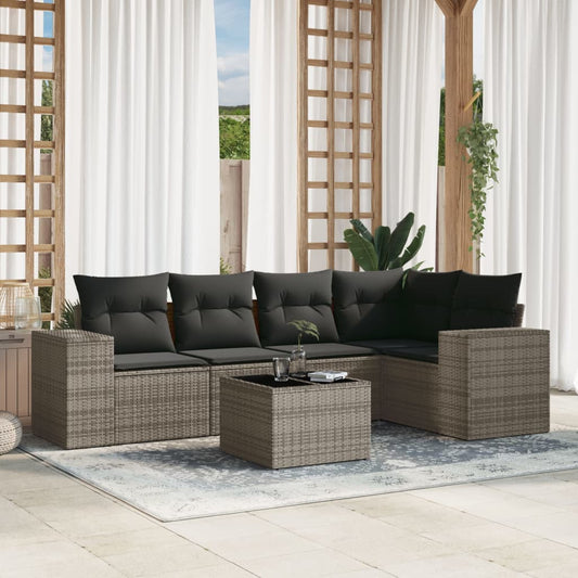 6-delige Loungeset met kussens poly rattan grijs is nu te koop bij PeponiXL, paradijselijk wonen!