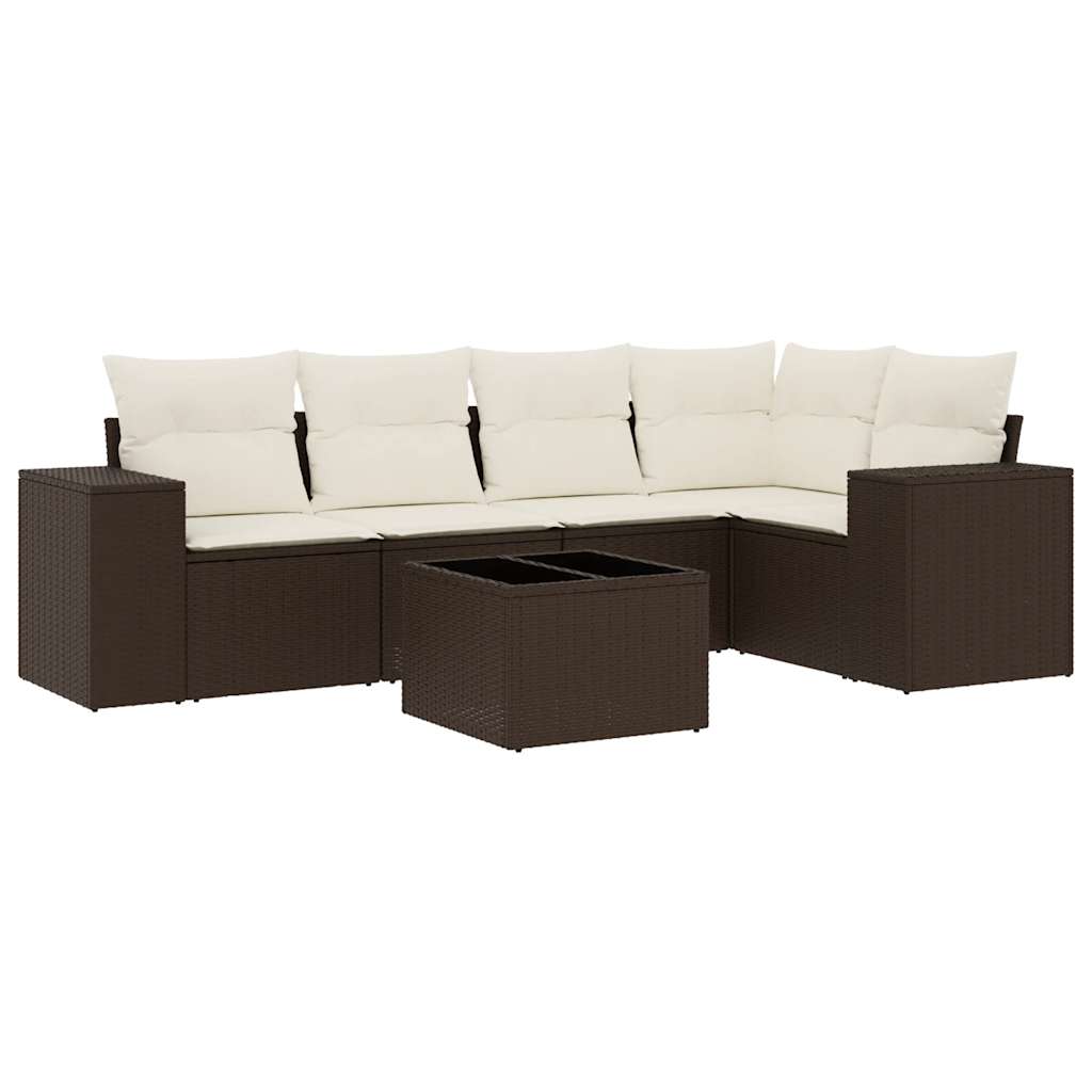 6-delige Loungeset met kussens poly rattan bruin is nu te koop bij PeponiXL, paradijselijk wonen!