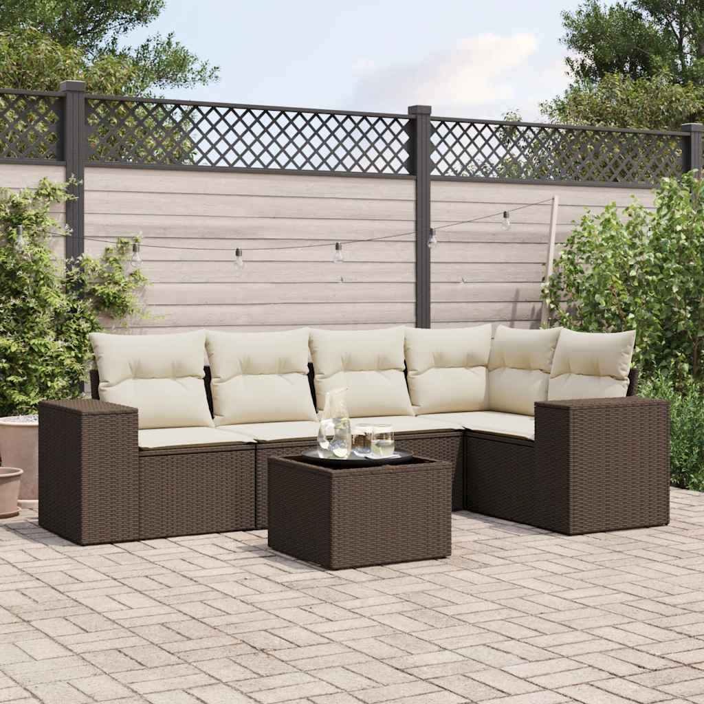 6-delige Loungeset met kussens poly rattan bruin is nu te koop bij PeponiXL, paradijselijk wonen!