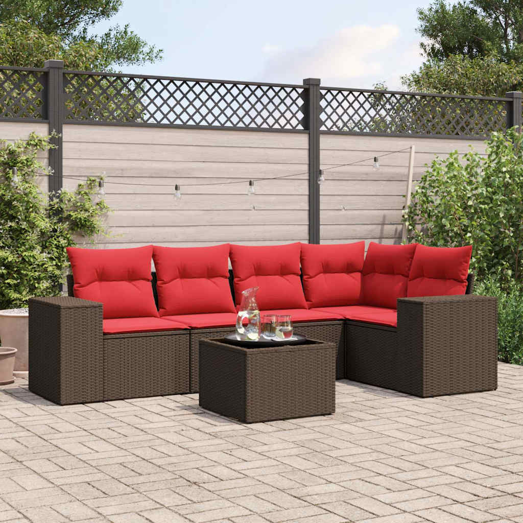 6-delige tuinbankset met kussens, bruin polyrotan is nu te koop bij PeponiXL, paradijselijk wonen!