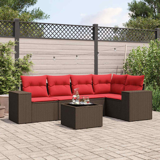 6-delige tuinbankset met kussens, bruin polyrotan is nu te koop bij PeponiXL, paradijselijk wonen!