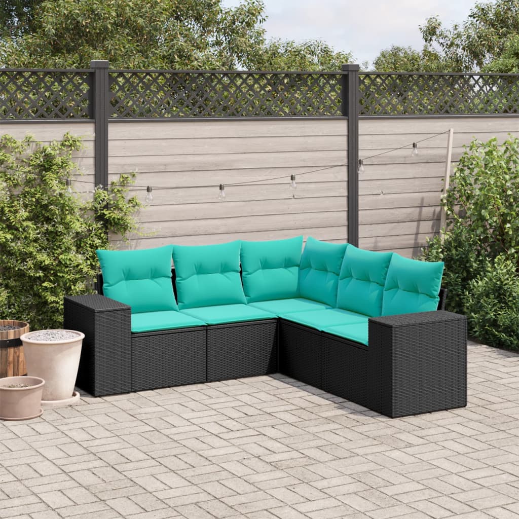 5-delige tuinbankset met kussens van zwart polyrotan is nu te koop bij PeponiXL, paradijselijk wonen!