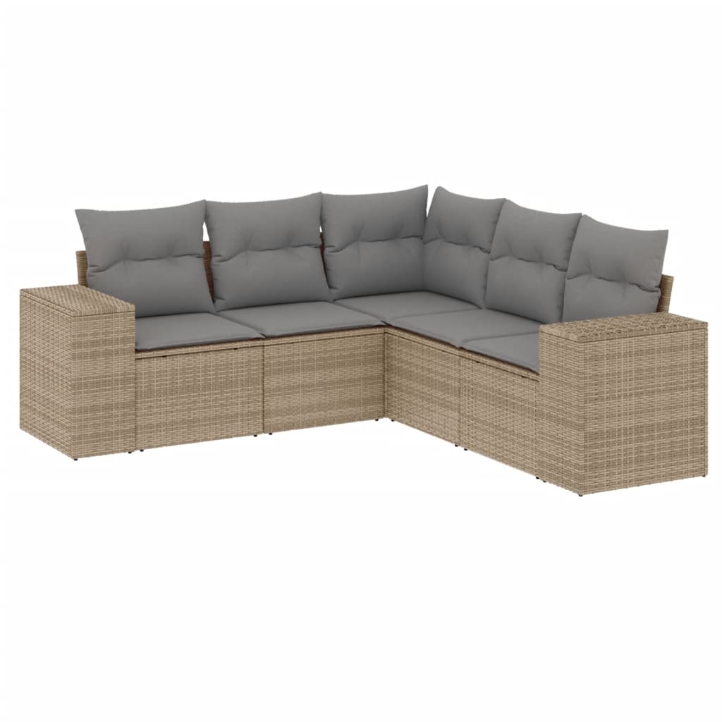 5-delige Loungeset met kussens poly rattan beige is nu te koop bij PeponiXL, paradijselijk wonen!