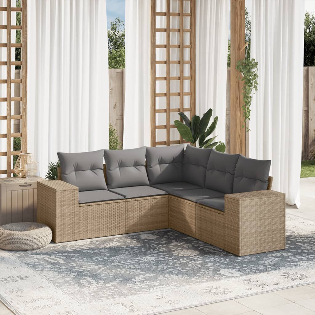 5-delige Loungeset met kussens poly rattan beige is nu te koop bij PeponiXL, paradijselijk wonen!