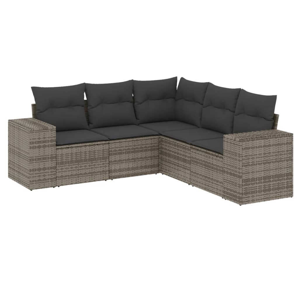 5-delige Loungeset met kussens poly rattan grijs is nu te koop bij PeponiXL, paradijselijk wonen!