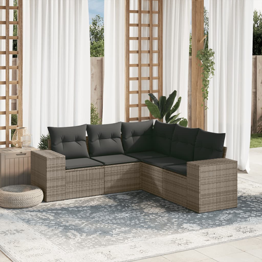 5-delige Loungeset met kussens poly rattan grijs is nu te koop bij PeponiXL, paradijselijk wonen!