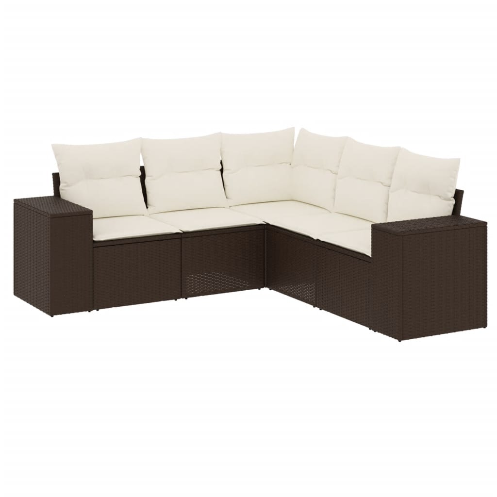 5-delige Loungeset met kussens poly rattan bruin is nu te koop bij PeponiXL, paradijselijk wonen!