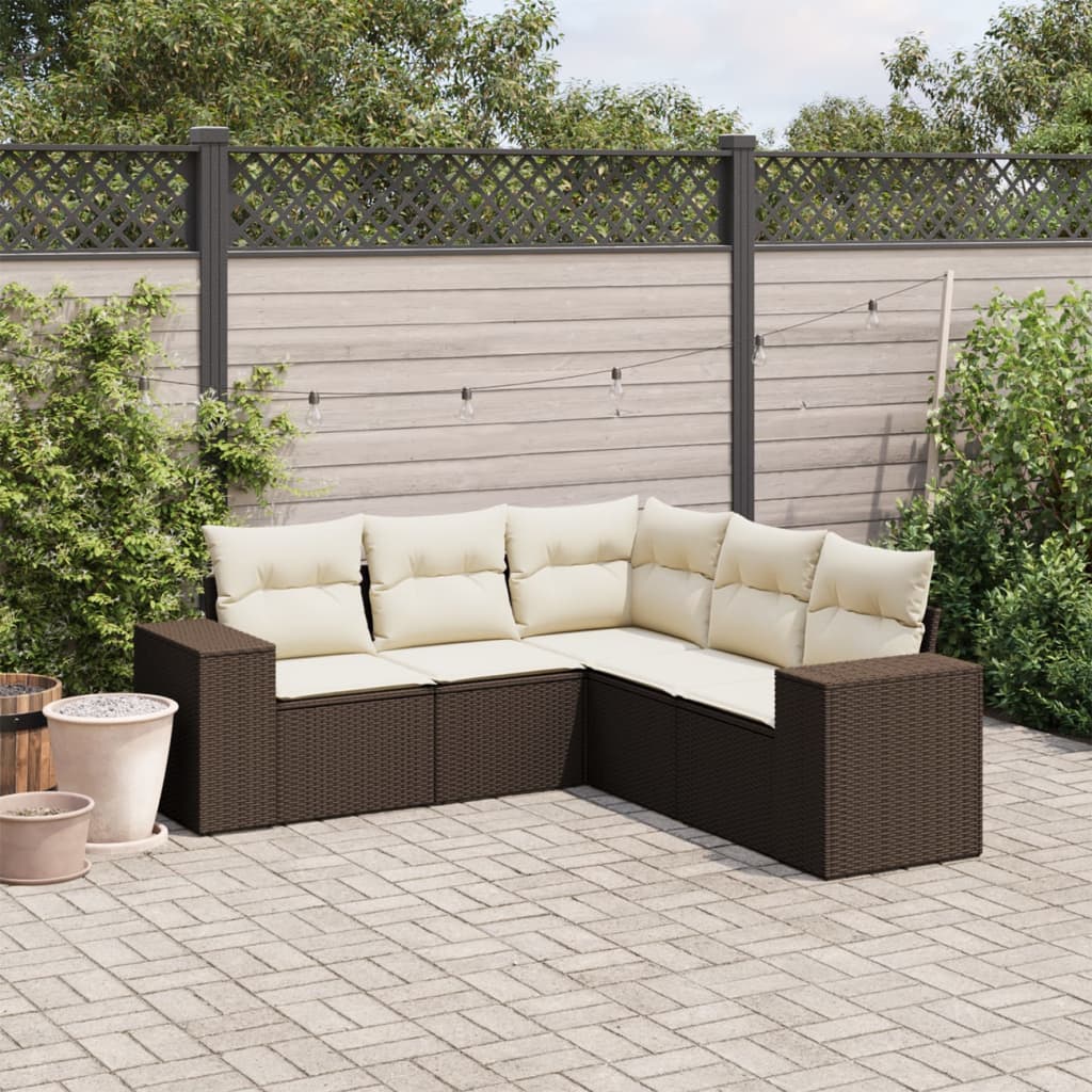 5-delige Loungeset met kussens poly rattan bruin is nu te koop bij PeponiXL, paradijselijk wonen!