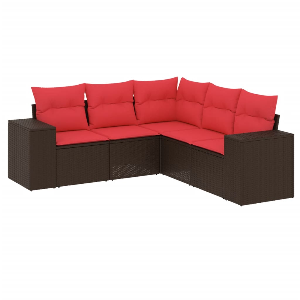 5-delige tuinbankset met kussens, bruin polyrotan is nu te koop bij PeponiXL, paradijselijk wonen!