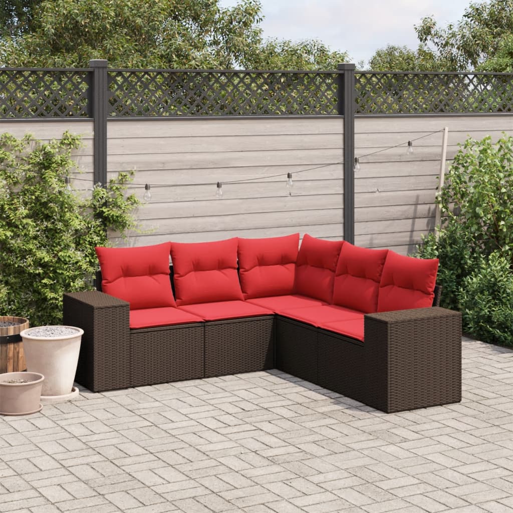 5-delige tuinbankset met kussens, bruin polyrotan is nu te koop bij PeponiXL, paradijselijk wonen!