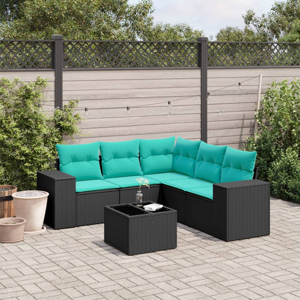 6-delige tuinbankset met kussens van zwart polyrotan is nu te koop bij PeponiXL, paradijselijk wonen!