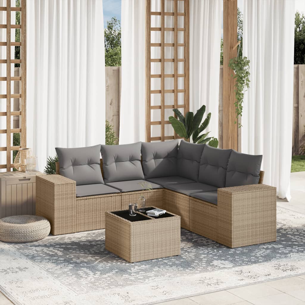 6-delige Loungeset met kussens poly rattan beige is nu te koop bij PeponiXL, paradijselijk wonen!