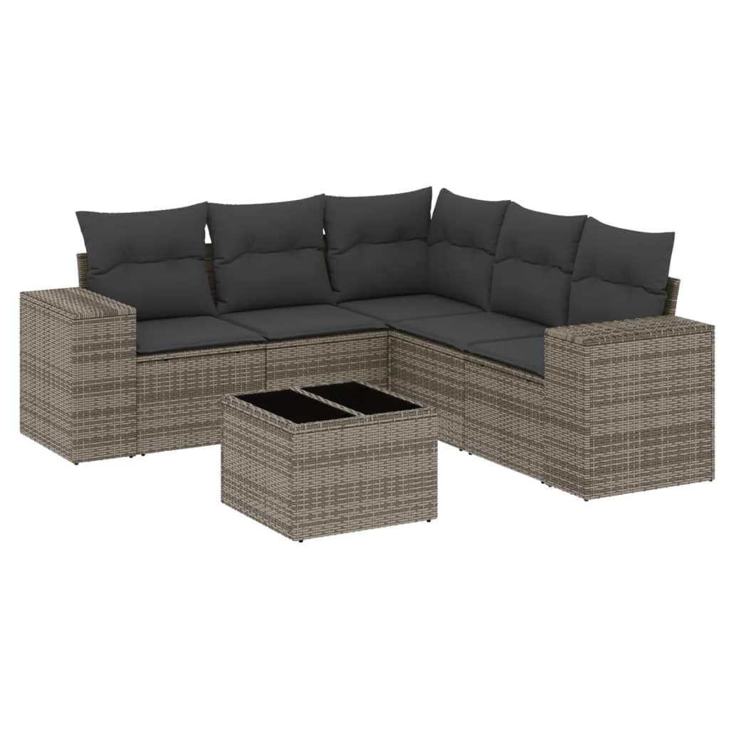 6-delige Loungeset met kussens poly rattan grijs is nu te koop bij PeponiXL, paradijselijk wonen!