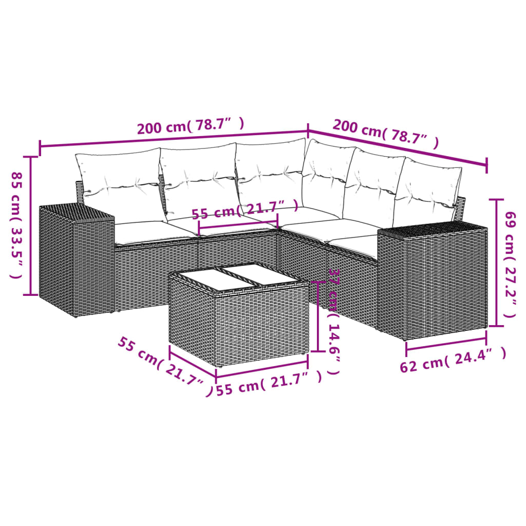 6-delige Loungeset met kussens poly rattan grijs is nu te koop bij PeponiXL, paradijselijk wonen!