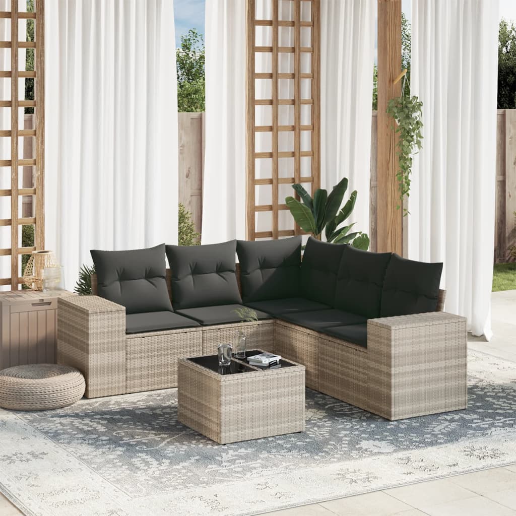6-delige Loungeset met kussens poly rattan lichtgrijs is nu te koop bij PeponiXL, paradijselijk wonen!