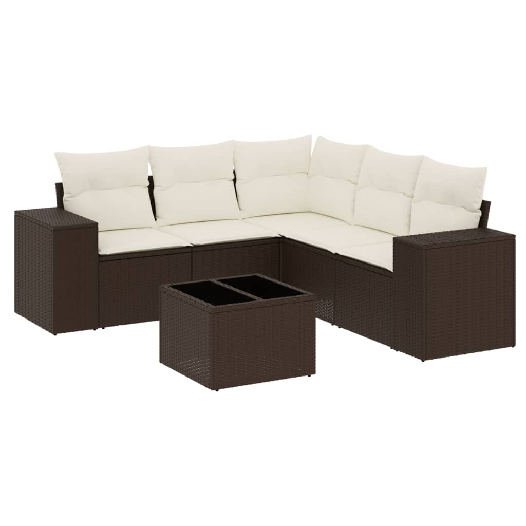 6-delige Loungeset met kussens poly rattan bruin is nu te koop bij PeponiXL, paradijselijk wonen!