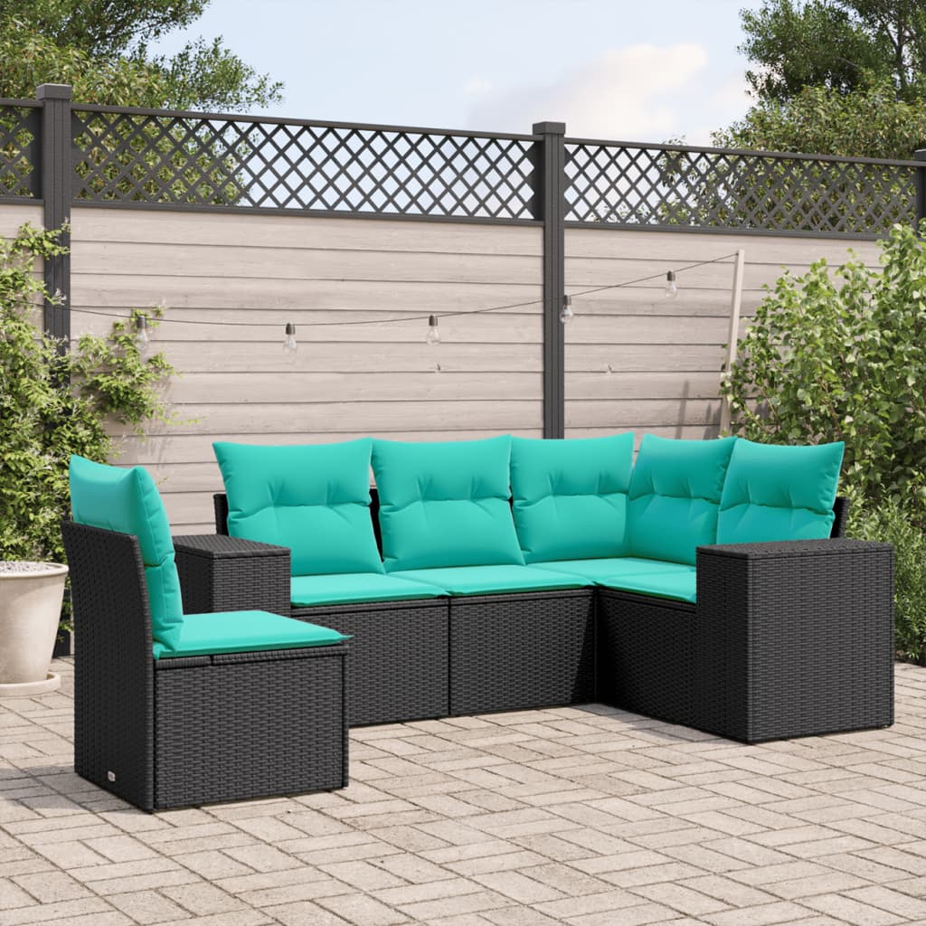 5-delige tuinbankset met kussens van zwart polyrotan is nu te koop bij PeponiXL, paradijselijk wonen!
