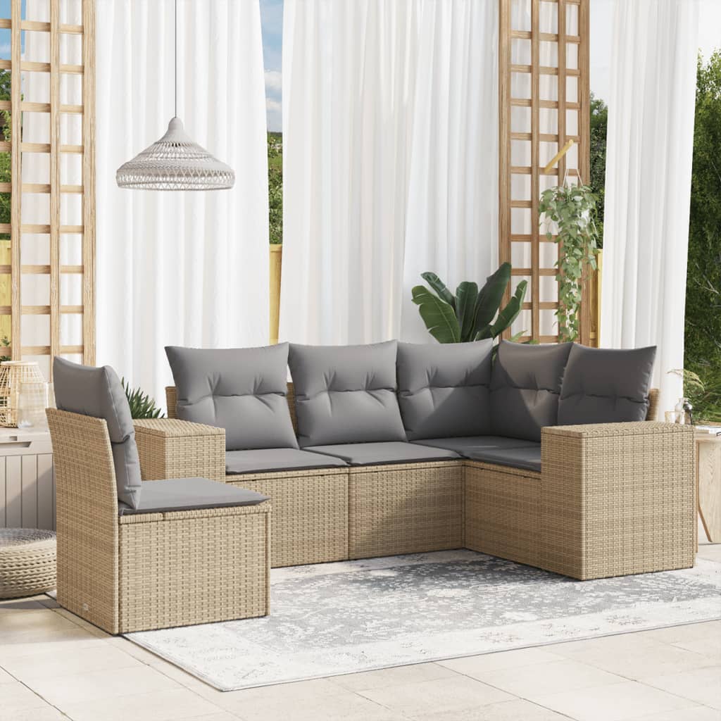 5-delige Loungeset met kussens poly rattan beige is nu te koop bij PeponiXL, paradijselijk wonen!
