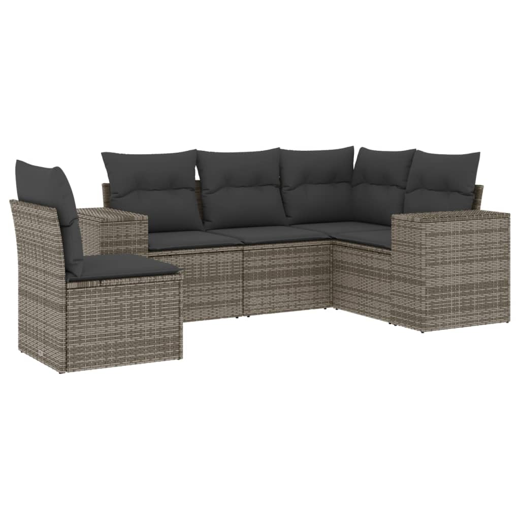 5-delige Loungeset met kussens poly rattan grijs is nu te koop bij PeponiXL, paradijselijk wonen!