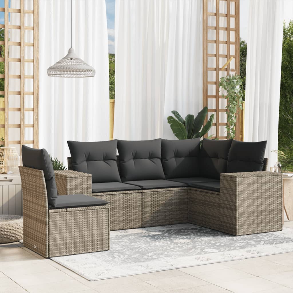5-delige Loungeset met kussens poly rattan grijs is nu te koop bij PeponiXL, paradijselijk wonen!