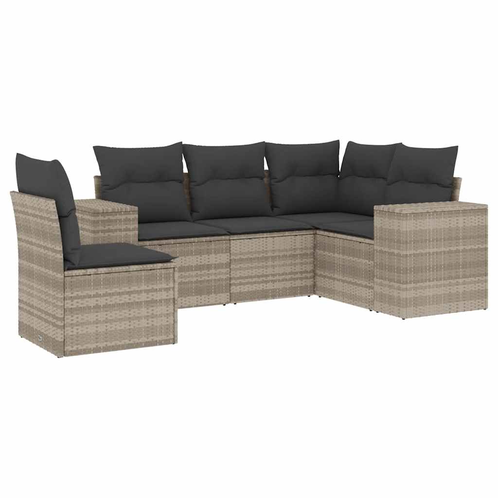 5-delige Loungeset met kussens poly rattan lichtgrijs is nu te koop bij PeponiXL, paradijselijk wonen!