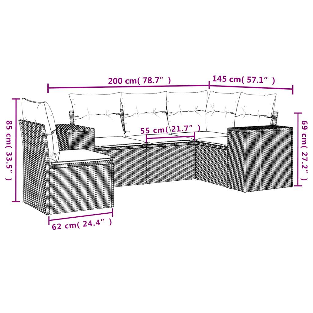 5-delige Loungeset met kussens poly rattan lichtgrijs is nu te koop bij PeponiXL, paradijselijk wonen!