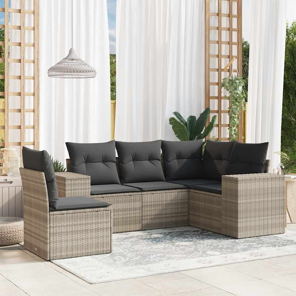 5-delige Loungeset met kussens poly rattan lichtgrijs is nu te koop bij PeponiXL, paradijselijk wonen!