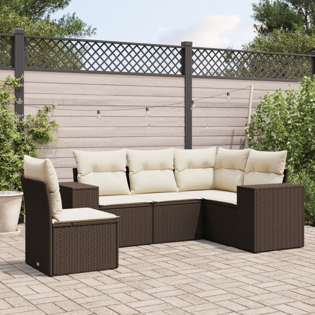 5-delige Loungeset met kussens poly rattan bruin is nu te koop bij PeponiXL, paradijselijk wonen!