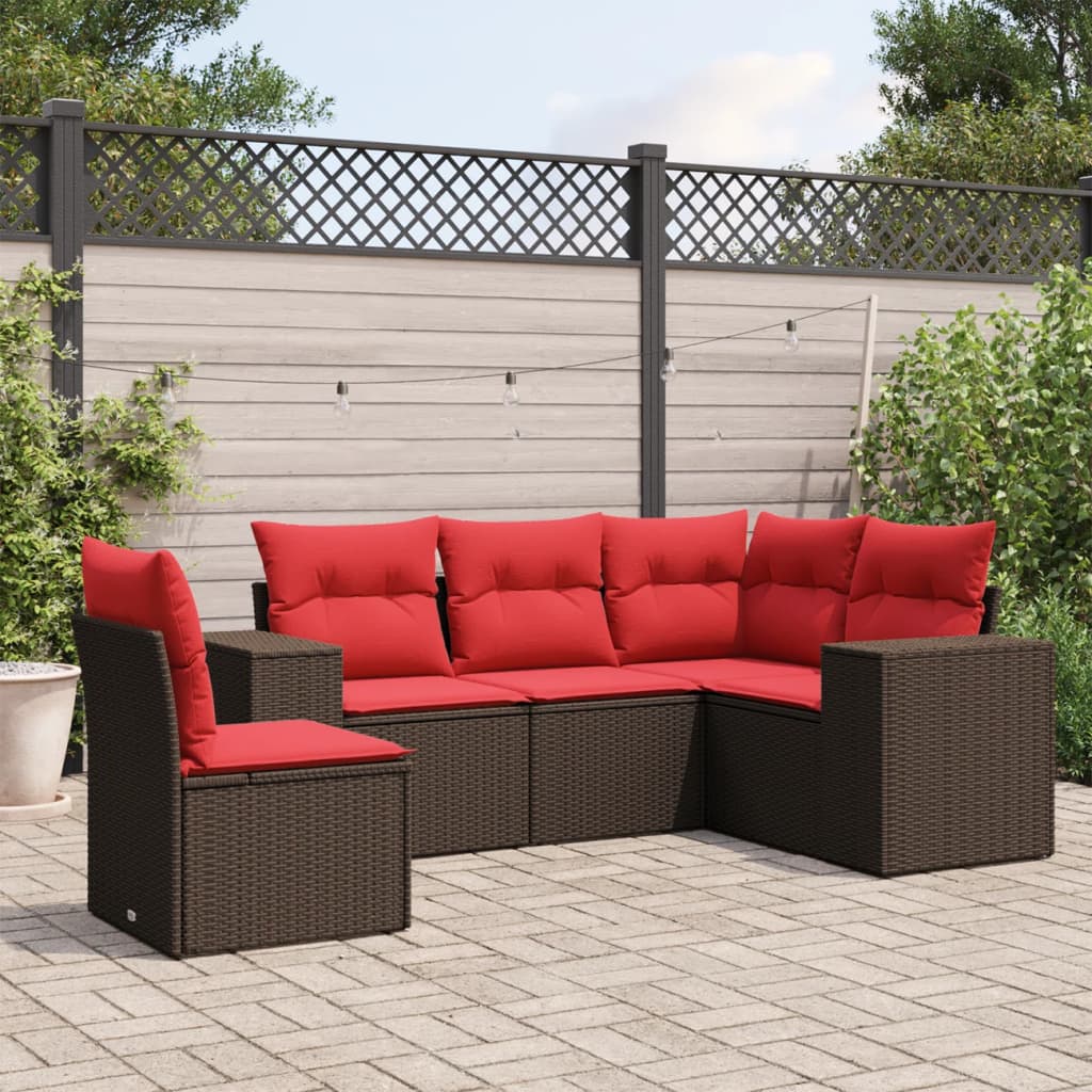 5-delige tuinbankset met kussens, bruin polyrotan is nu te koop bij PeponiXL, paradijselijk wonen!