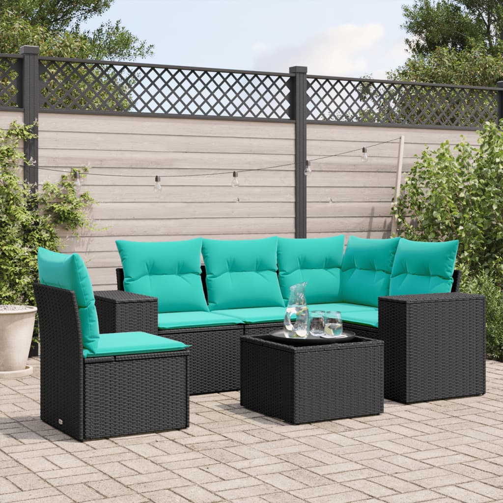 6-delige tuinbankset met kussens van zwart polyrotan is nu te koop bij PeponiXL, paradijselijk wonen!