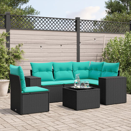 6-delige tuinbankset met kussens van zwart polyrotan is nu te koop bij PeponiXL, paradijselijk wonen!