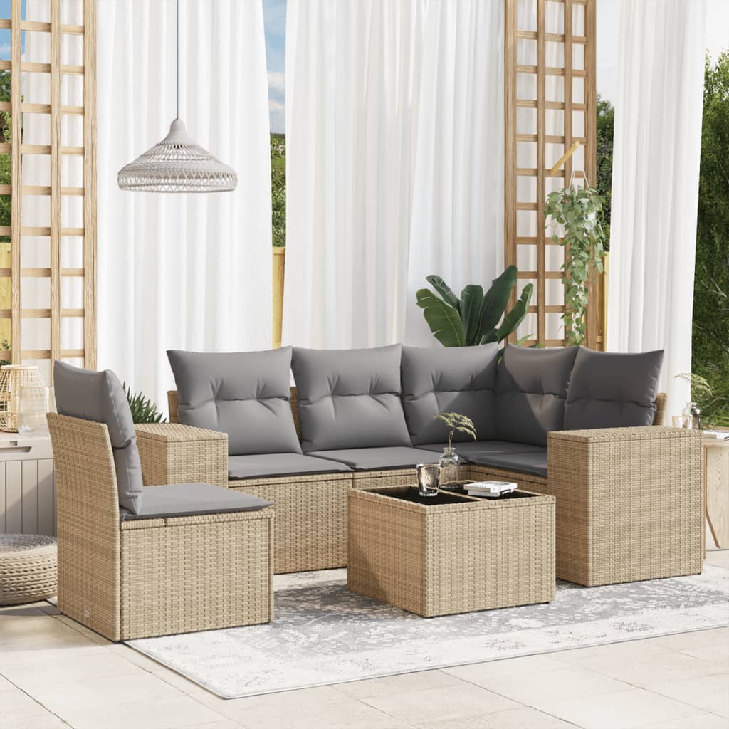 6-delige Loungeset met kussens poly rattan beige is nu te koop bij PeponiXL, paradijselijk wonen!