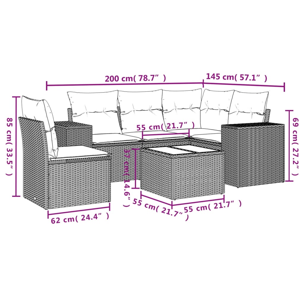6-delige Loungeset met kussens poly rattan grijs is nu te koop bij PeponiXL, paradijselijk wonen!