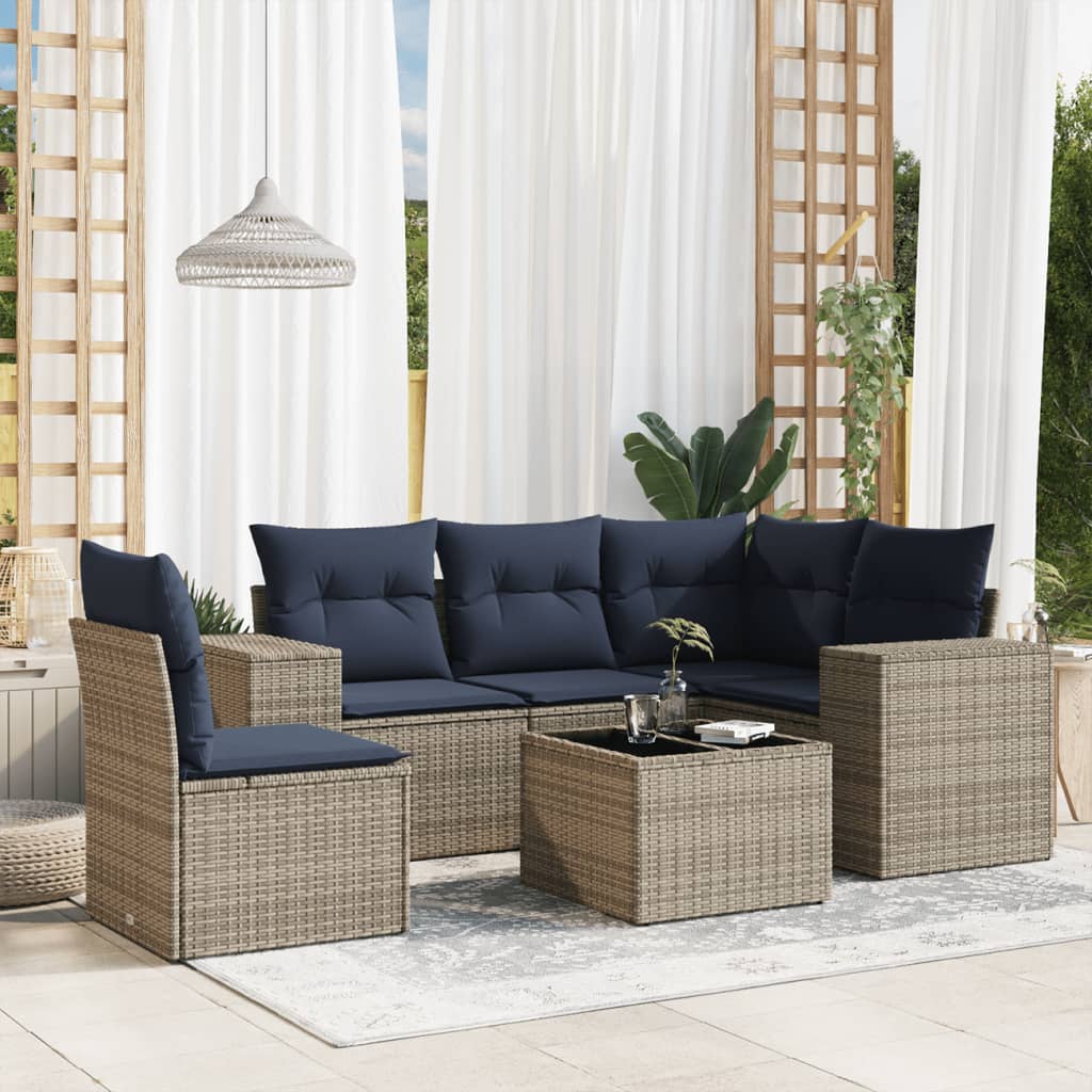 6-delige tuinbankset met kussens, grijs polyrotan is nu te koop bij PeponiXL, paradijselijk wonen!