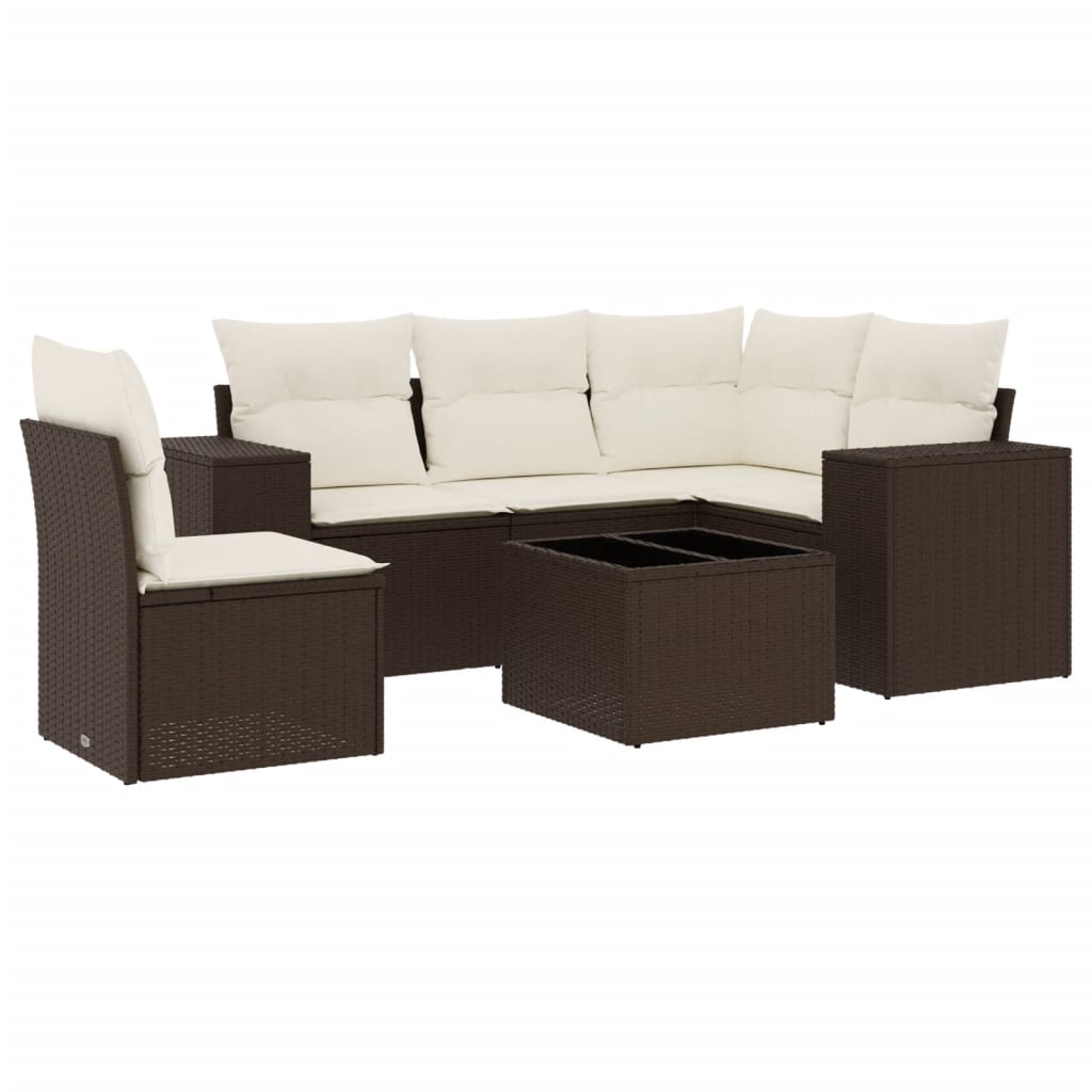 6-delige Loungeset met kussens poly rattan bruin is nu te koop bij PeponiXL, paradijselijk wonen!