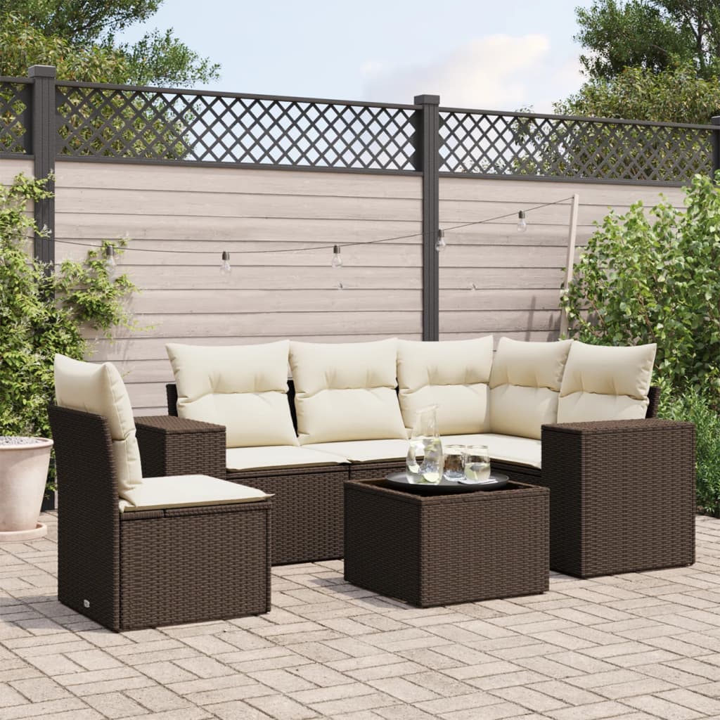 6-delige Loungeset met kussens poly rattan bruin is nu te koop bij PeponiXL, paradijselijk wonen!