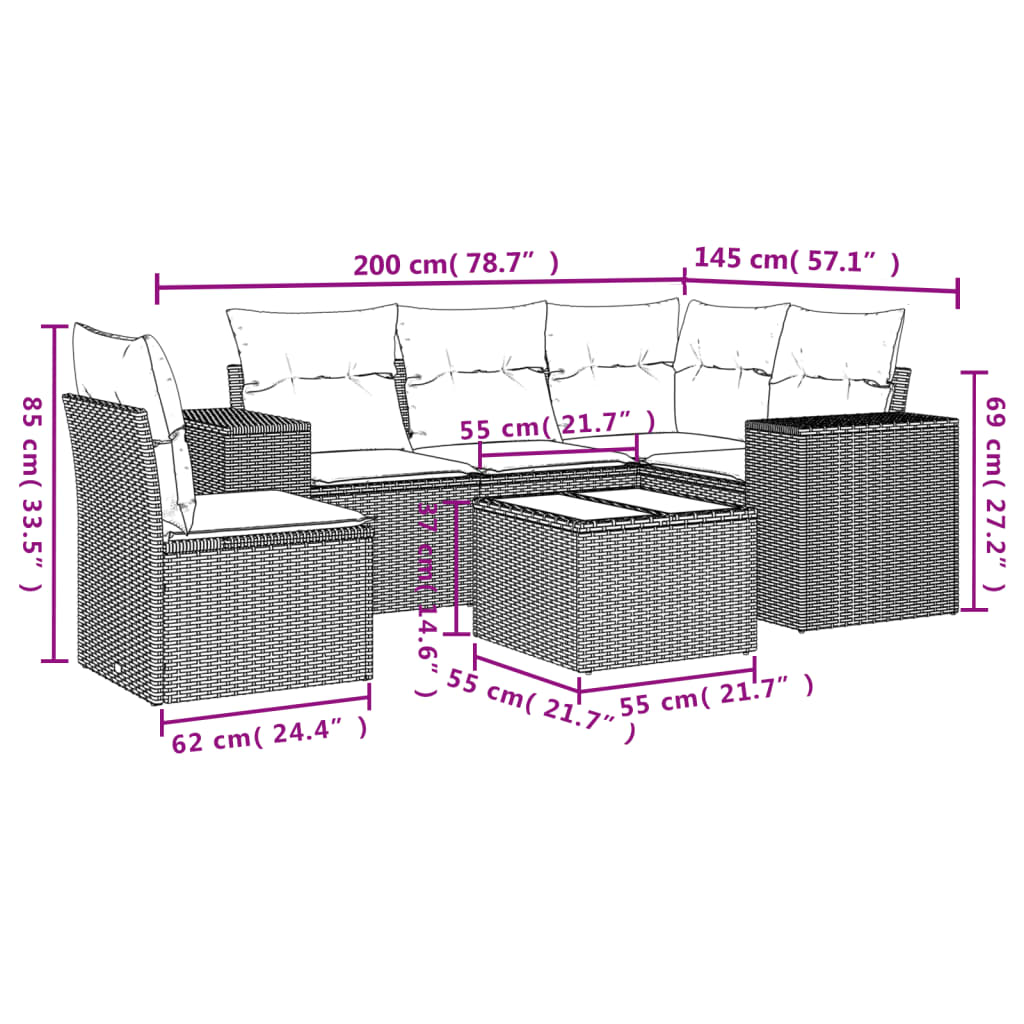6-delige tuinbankset met kussens, bruin polyrotan is nu te koop bij PeponiXL, paradijselijk wonen!