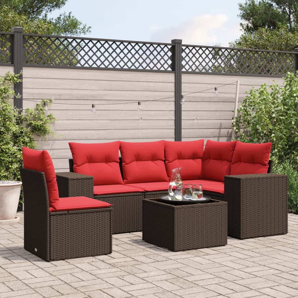 6-delige tuinbankset met kussens, bruin polyrotan is nu te koop bij PeponiXL, paradijselijk wonen!