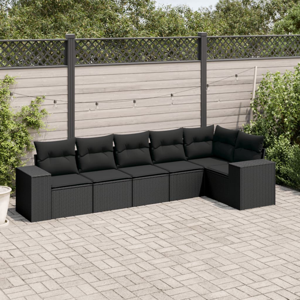 6-delige Loungeset met kussens poly rattan zwart is nu te koop bij PeponiXL, paradijselijk wonen!
