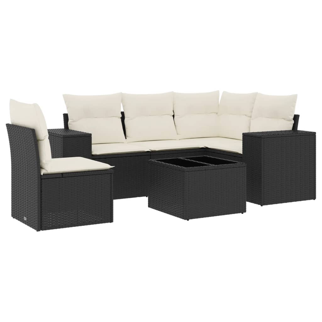6-delige Loungeset met kussens poly rattan zwart is nu te koop bij PeponiXL, paradijselijk wonen!
