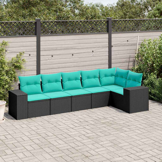 6-delige tuinbankset met kussens van zwart polyrotan is nu te koop bij PeponiXL, paradijselijk wonen!