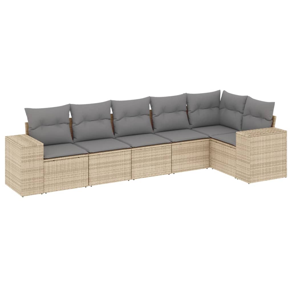 6-delige Loungeset met kussens poly rattan beige is nu te koop bij PeponiXL, paradijselijk wonen!