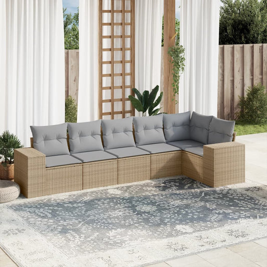 6-delige Loungeset met kussens poly rattan beige is nu te koop bij PeponiXL, paradijselijk wonen!