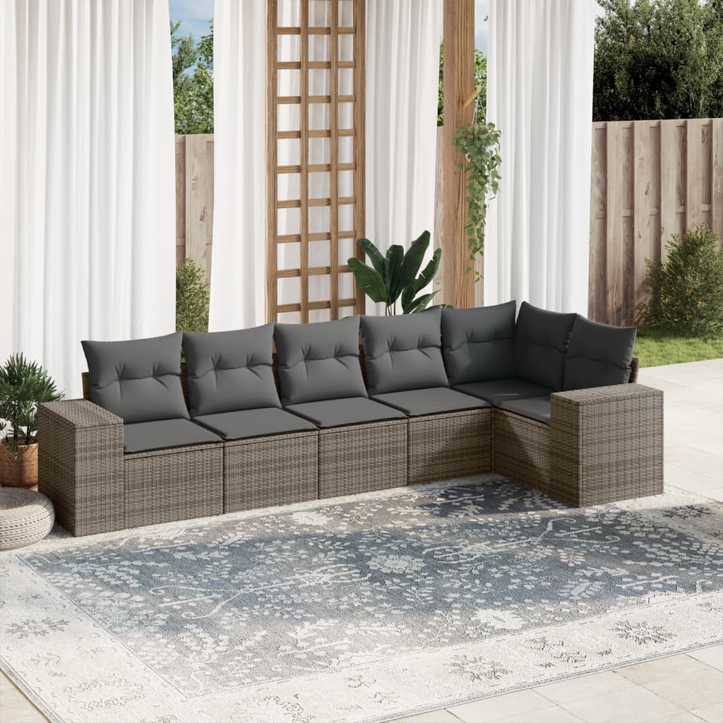 6-delige Loungeset met kussens poly rattan grijs is nu te koop bij PeponiXL, paradijselijk wonen!