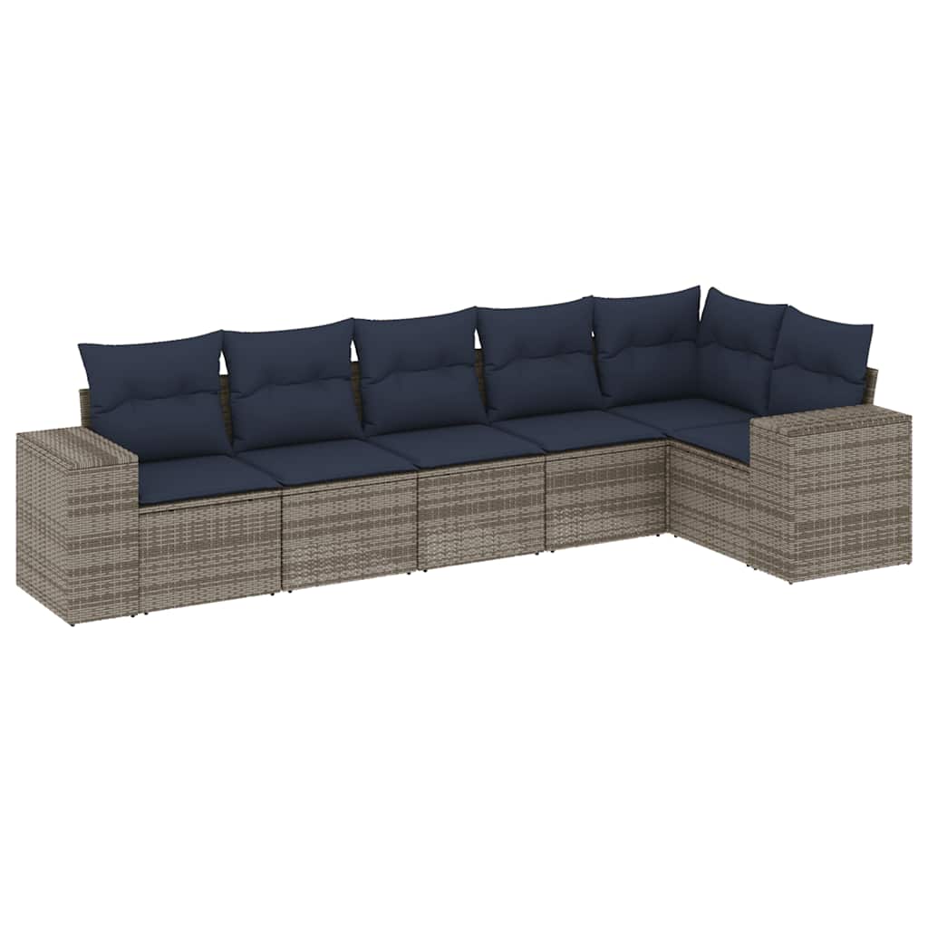 6-delige tuinbankset met kussens, grijs polyrotan is nu te koop bij PeponiXL, paradijselijk wonen!