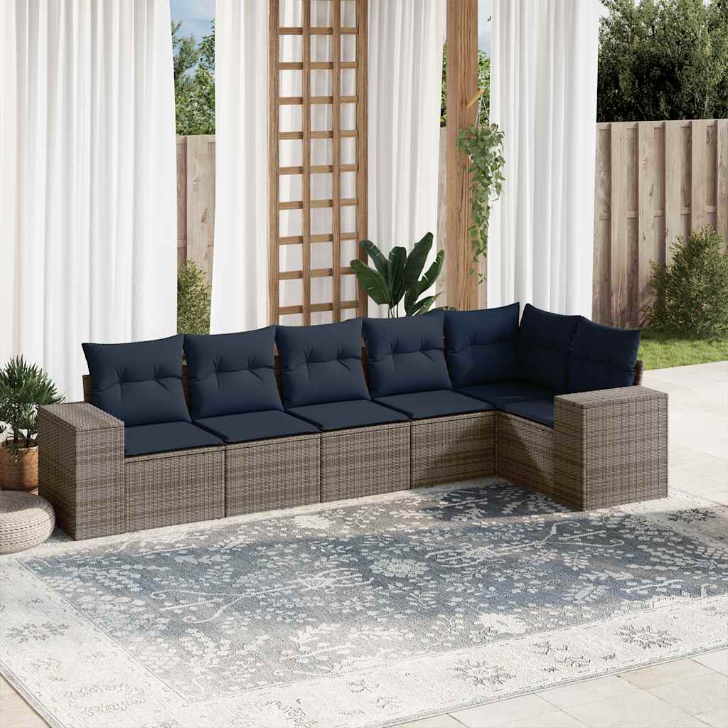 6-delige tuinbankset met kussens, grijs polyrotan is nu te koop bij PeponiXL, paradijselijk wonen!