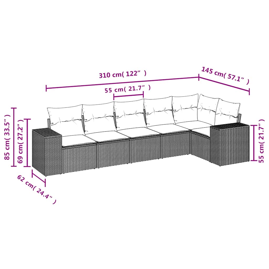 6-delige tuinbankset met kussens, bruin polyrotan is nu te koop bij PeponiXL, paradijselijk wonen!