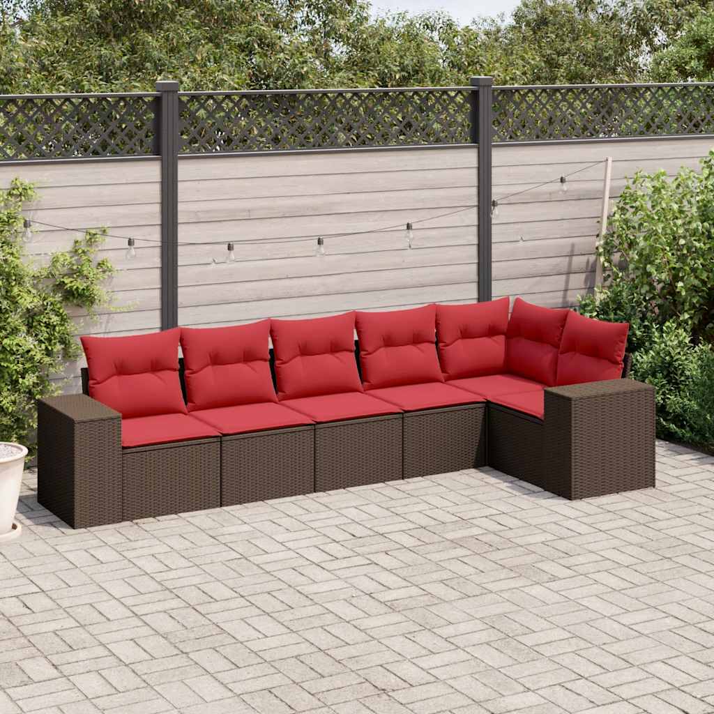 6-delige tuinbankset met kussens, bruin polyrotan is nu te koop bij PeponiXL, paradijselijk wonen!