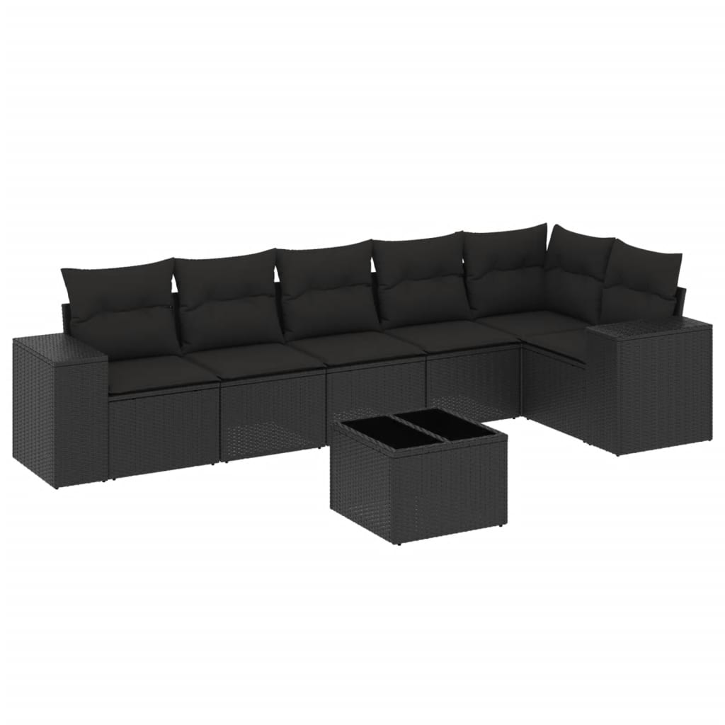 7-delige Loungeset met kussens poly rattan zwart is nu te koop bij PeponiXL, paradijselijk wonen!